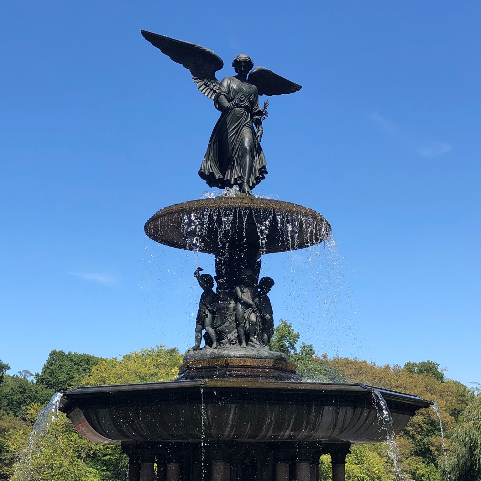 statue at the fountain in Central Park